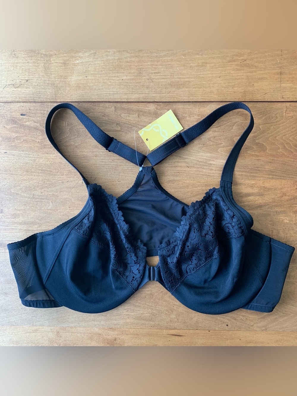 Black Lace-Trim Underwire Front Close Bra 48B
